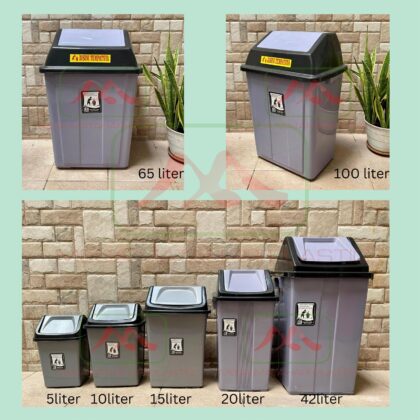 Tempat Sampah Tutup Goyang Segi Abu 5Liter 10Liter 15Liter 20Liter 42Liter 65Liter 100Liter Yutaka