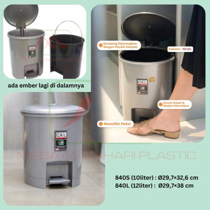 Tempat sampah injak bulat 10liter 840S / 12liter 840L Chic Shinpo
