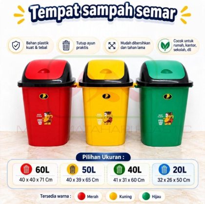 Tempat sampah tutup goyang 20liter 40liter 50liter 60liter Semar Taiwan (Tempat sampah pilah pilih / Tampat sampah organik non-organik)