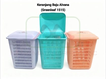 Keranjang baju segi + tutup 1515 Alvana Green Leaf